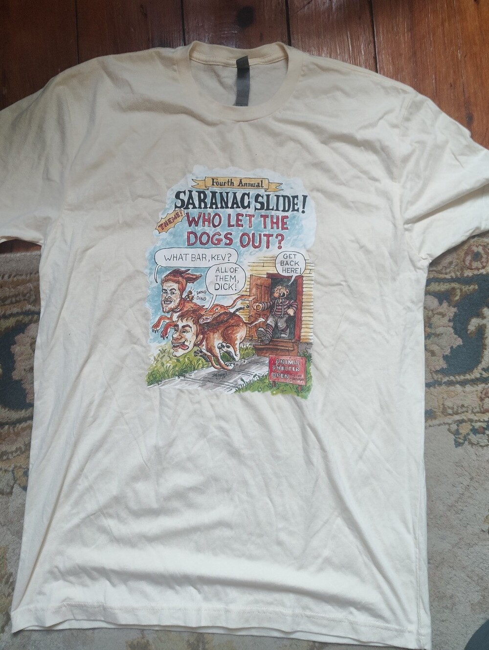 Hanes Cream 'Saranac Slide! Who Let the Dogs Out?' Graphic Tee